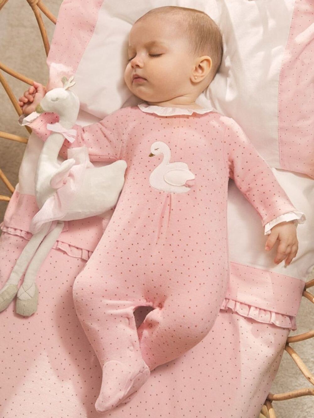 Mayoral velour pink white swan baby girl footed one piece 2-4 months
